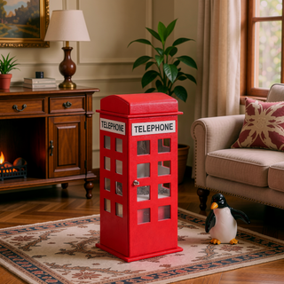 Sunvega British Telephone Design Leather Jewelry Box with 8 Acrylic Windowpanes
