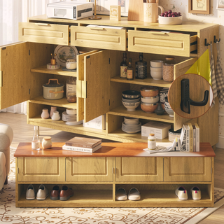 Sunvega 59.1-Inch Farmhouse Sideboard with 3 Drawers and 4 Doors for Ample Storage