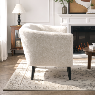 Sunvega Modern 51 Inch Textured White Polyester Loveseat with Black Rubberwood Legs