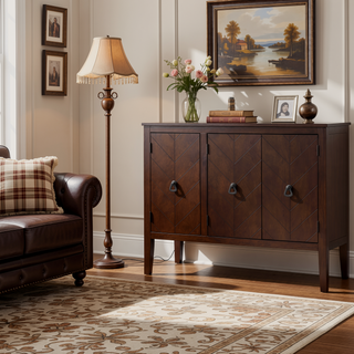 Sunvega Adjustable Shelf Storage Sideboard with Retro Metal Handles and Pinewood Legs