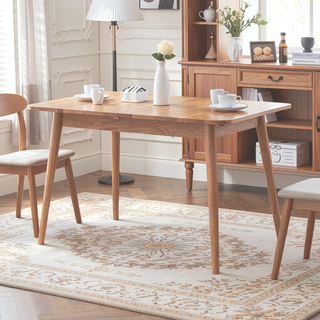 Sunvega Solid Oak Extendable Round Corner Dining Table for 6-8 People