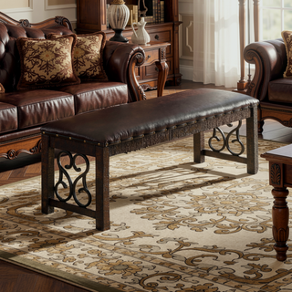 Sunvega Contemporary Walnut Finish Upholstered Seat Solid Wood Dining Room Bench