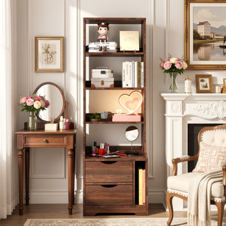 Sunvega Bedroom Nightstand with 2 Drawers and 4-Tier Open Shelving for Storage