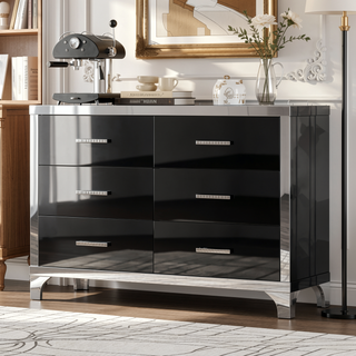 Sunvega High Gloss Dresser with 6 Drawers and Metal Handle for Bedroom Living Room