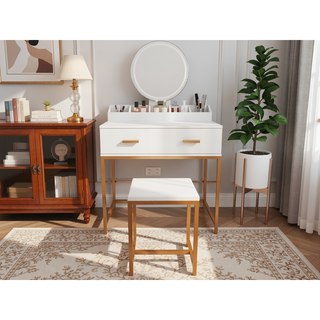 Sunvega Vanity Table with Adjustable Mirror Spacious Drawer and Matching Stool