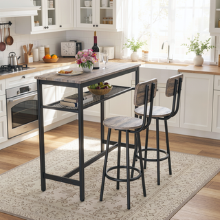 Sunvega Counter Height Square Table Set With 2 Foldable Stools for Kitchen and Apartment