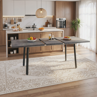 Sunvega Expandable MDF Dining Table with Black Metal Legs for 4-6 People