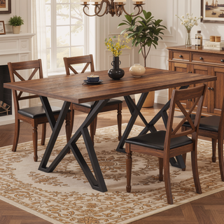 Sunvega Industrial Dining Table With Metal Legs And Distressed Walnut Finish