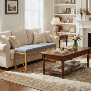 Sunvega Folia Gold Metal Frame with Grey Velvet Upholstery Bench for Entryway