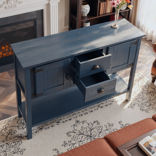 Sunvega Retro Style Solid Pine Wood Sideboard Console Table with 2 Drawers and Cabinets