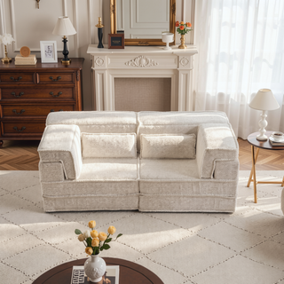 Sunvega Convertible Modular Sectional Mahjong Sofa Bed with Ottoman in Circle Fleece Fabric