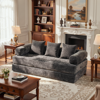 Sunvega Convertible Chenille Folding Sofa Bed with Pillows for Living Room