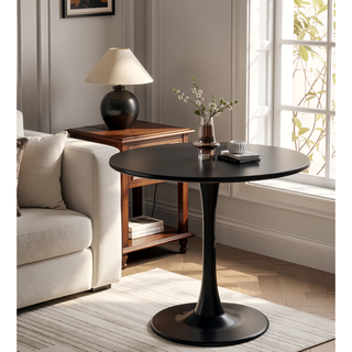 Sunvega Modern Round Dining Table with MDF Top and Sturdy Steel Base for Kitchen