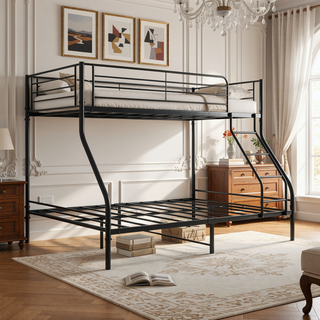 Sunvega Heavy Duty Twin Over Full Metal Bunk Bed with Enhanced Guardrail and Inclined Ladder