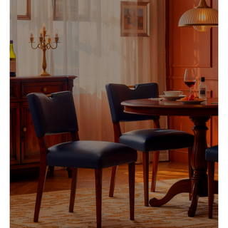 Sunvega Midnight Blue Faux Leather Dining Chair Set with Walnut Frame and Gold Handle