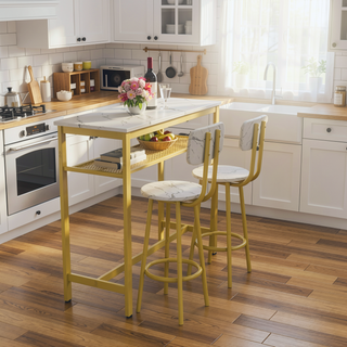 Sunvega Counter Height Square Table Set With 2 Foldable Stools for Kitchen and Apartment