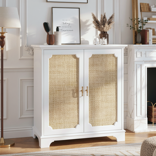 Sunvega Rattan Decorated Storage Buffet Cabinet with Bohemian Style for Living Room