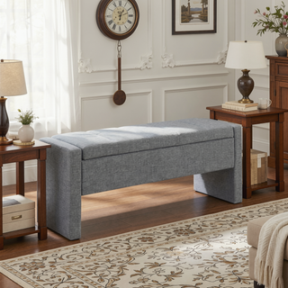 Sunvega Modern Linen Upholstered Storage Bench for Bedroom Living Room Dorm