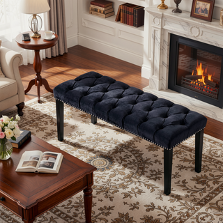 Sunvega Tufted Upholstered Velvet Bench Ottoman with Sponge Cushion for Bedroom