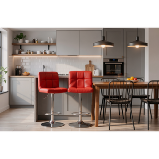 Sunvega Red Chrome Faux Leather and Metal Bar Stool with 43 Inch Height