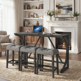 Sunvega Industrial Bar Table and Chairs Set with Power Outlet for Living Room