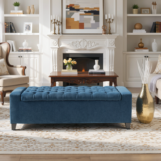 Sunvega Dark Blue Tufted Storage Ottoman with Removable Lid for Living Room