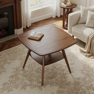 Sunvega Modern Walnut Finish Dining Table with Storage Shelf for Gatherings