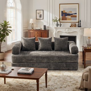Sunvega Convertible Chenille Folding Sofa Bed with Pillows for Living Room