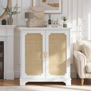 Sunvega Rattan Decorated Storage Buffet Cabinet with Bohemian Style for Living Room