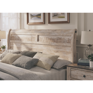 Sunvega White Wash Finish Queen Sleigh Bed Dresser Mirror Nightstand Chest Set