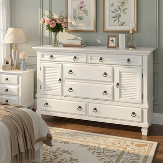 Sunvega Solid Pine Wood Dresser with 2 Cabinet and 6 Spacious Drawers