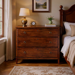Sunvega Brown 3-Drawer Dresser with Antique Bronze Ring Hardware and Veneer