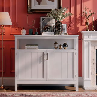 Sunvega White Kitchen Storage Sideboard and Buffet Server Cabinet with Large Storage Space