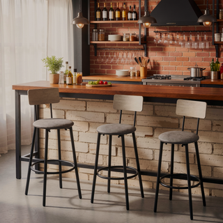 Sunvega 35.43'' H Grey Upholstered Bar Stool with Backrest and Shelf