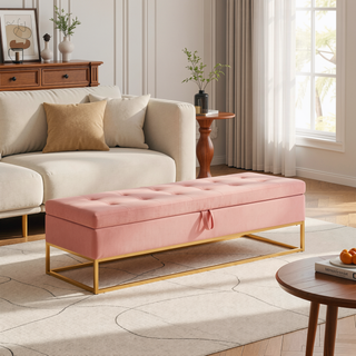 Sunvega 58.6" Contemporary Velvet Storage Bench with Button Tufted Top for Bedroom