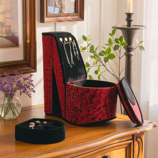 Sunvega High Heel Shoe Design Purple Velvet Jewelry Box with Display Hooks