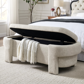 Sunvega Large Linen Upholstered Storage Bench with Foam Seat for Living Room
