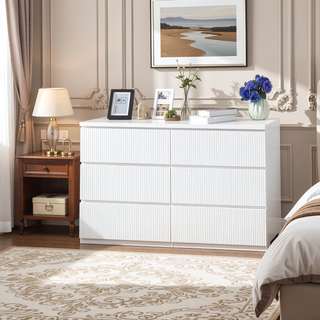 Sunvega 6 Drawer Storage Cabinet with Wavy Panel for Bedroom Hallway Living Room