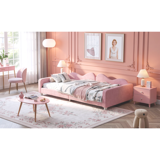 Sunvega Full Size Upholstered Daybed with Cloud Shaped Backrest and Sherpa Fabric