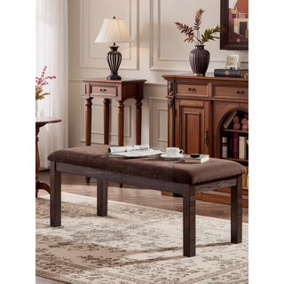 Sunvega Contemporary Walnut Finish Upholstered Seat Solid Wood Dining Room Bench