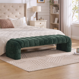 Sunvega Modern Upholstered Armless Bed Bench with Channel Tufted Chenille Ottoman for Living Room
