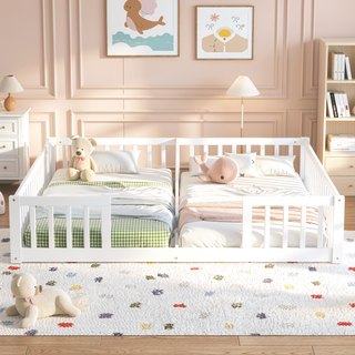 Sunvega Double Twin Floor Bed with Guardrails for Compact Rooms and Limited Space