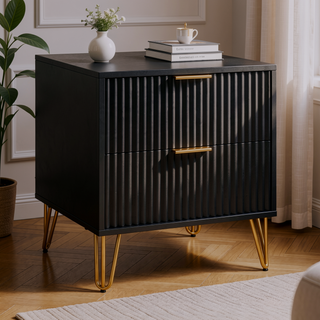 Sunvega Modern Glam Nightstand with Gold Metal Handles and Splayed Legs for Bedroom
