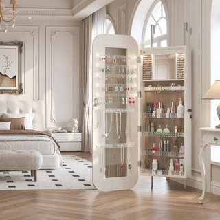 Sunvega Jewelry Cabinet Armoire with Full Length Mirror and Lockable Storage
