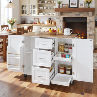 Sunvega Rolling Kitchen Island with Storage Cart, 3 Drawer and Slide-Out Shelf Design