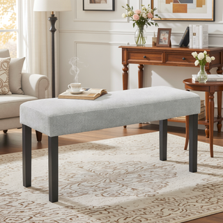 Sunvega Light Gray Fabric Upholstered 40 Inch Bench with Dark Gray Wood Frame