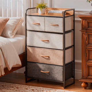 Sunvega 5-Drawer Foldable Storage Dresser with Fabric Drawers and Steel Frame