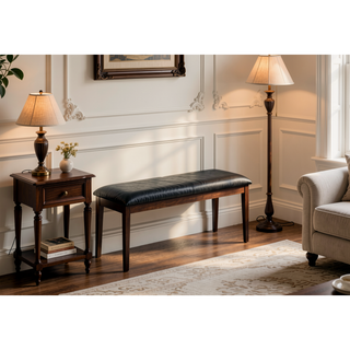 Sunvega 48 Inch Rectangular Upholstered Bench with Black Leather-Look Seat