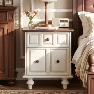 Sunvega Vintage Nightstand with Two Drawers and Roman Column Legs for Bedroom