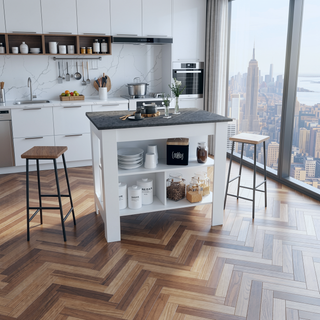Sunvega Kitchen Island Table with Three Open Storage Shelves and Spacious Leg Room